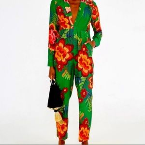 Farm Rio artisanal floral jumpsuit green, red, jumper